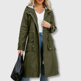 Women's Long Rain Jacket Waterproof Hooded Zip Front – Rainy Commutes