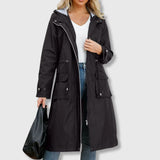 Women's Long Rain Jacket Waterproof Hooded Zip Front – Rainy Commutes