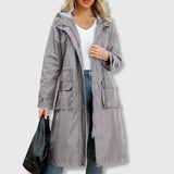 Women's Long Rain Jacket Waterproof Hooded Zip Front – Rainy Commutes