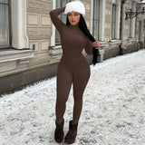 Women's Long Sleeve High Neck One Piece Jumpsuit – Daywear