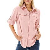 Women’s Long Sleeve Shirt Pointed Collar Chest Pockets Sleeve Tabs – Coworking Days