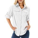 Women’s Long Sleeve Shirt Pointed Collar Chest Pockets Sleeve Tabs – Coworking Days