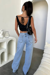 Women's Loose Fit Denim Jeans Mid Rise Straight Leg – Casual Everyday