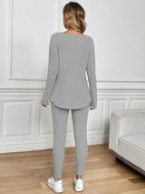 Women's Lounge Set Ribbed V Neck Long Sleeve Legging Pants – Everyday