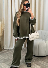 Women's Loungewear Set Crew Neck Long Sleeve Side Openings – Cabin Stay