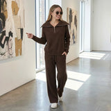 Women's Loungewear Set Zip Neck Long Sleeve Wide Leg Pants – Road Trip