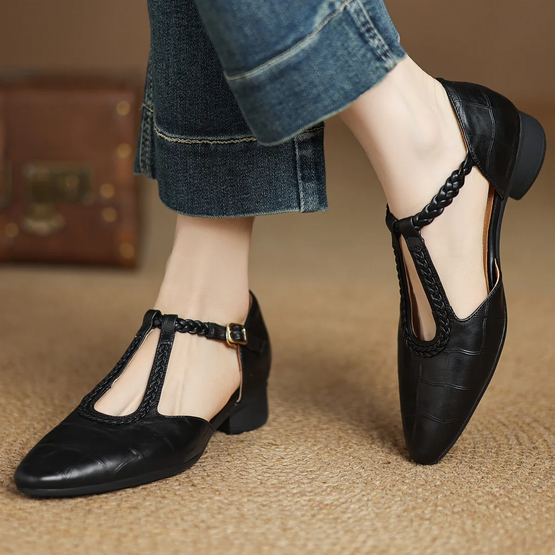 Women's Mary Jane Flats T-Strap Buckle Almond Toe – Modern Classic Style