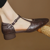Women's Mary Jane Flats T-Strap Buckle Almond Toe – Modern Classic Style
