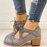 Women's Mary Jane Pumps Lace Up Block Heel Round Toe Cutout – Going Out