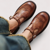Women’s Mary Jane Shoes Buckle Strap Round Toe Brogue Detail – Office Workshops