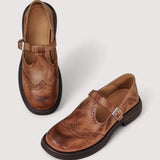 Women’s Mary Jane Shoes Buckle Strap Round Toe Brogue Detail – Office Workshops
