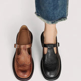 Women’s Mary Jane Shoes Buckle Strap Round Toe Brogue Detail – Office Workshops