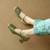 Women's Mary Jane Shoes Floral Square Toe Block Heel – Garden Party
