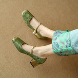 Women’s Mary Jane Shoes Square Toe Twisted Strap Pearl Accent – Engagement Parties