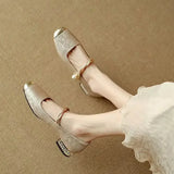 Women’s Mary Jane Shoes Square Toe Twisted Strap Pearl Accent – Engagement Parties