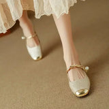 Women’s Mary Jane Shoes Square Toe Twisted Strap Pearl Accent – Engagement Parties