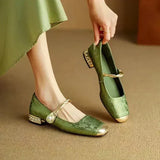 Women’s Mary Jane Shoes Square Toe Twisted Strap Pearl Accent – Engagement Parties