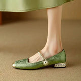 Women’s Mary Jane Shoes Square Toe Twisted Strap Pearl Accent – Engagement Parties