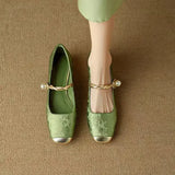 Women’s Mary Jane Shoes Square Toe Twisted Strap Pearl Accent – Engagement Parties