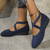 Women's Mary Jane Wedge Shoes Closed Toe Cross Strap – Casual Outing