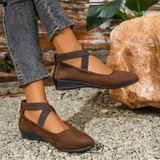 Women's Mary Jane Wedge Shoes Closed Toe Cross Strap – Casual Outing