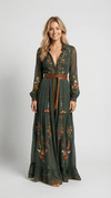 Women’s Maxi Boho Dress Floral Detail Long Sleeves Tiered Skirt – Garden Receptions
