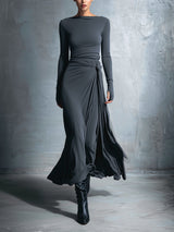 Women's Maxi Dress Boat Neck Long Sleeve Side Knot – Cocktail Party