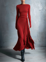 Women's Maxi Dress Boat Neck Long Sleeve Side Knot – Cocktail Party