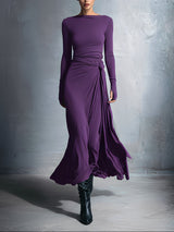 Women's Maxi Dress Boat Neck Long Sleeve Side Knot – Cocktail Party