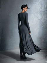 Women's Maxi Dress Boat Neck Long Sleeve Side Knot – Cocktail Party