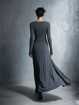 Women's Maxi Dress Boat Neck Long Sleeve Side Knot – Cocktail Party