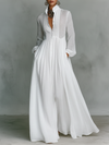 Women's Maxi Dress Button Front Long Sleeve Gathered Skirt – Resort Brunch
