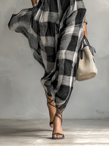 Women's Maxi Dress Check Print High Neck Cap Sleeve – Gallery Stroll