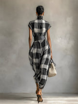 Women's Maxi Dress Check Print High Neck Cap Sleeve – Gallery Stroll
