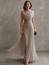 Women’s Maxi Dress Draped Neckline Ruched Waist Gathered Back – Formal Receptions