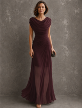 Women’s Maxi Dress Draped Neckline Ruched Waist Gathered Back – Formal Receptions
