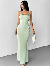 Women's Maxi Dress Dusty Rose Ruffle Strap Sleeveless – Wedding Guest