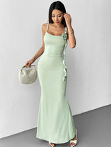 Women's Maxi Dress Dusty Rose Ruffle Strap Sleeveless – Wedding Guest