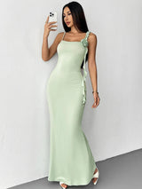 Women's Maxi Dress Dusty Rose Ruffle Strap Sleeveless – Wedding Guest