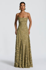 Women’s Maxi Dress Floral Texture Spaghetti Strap Lace Up Back – Formal Celebrations