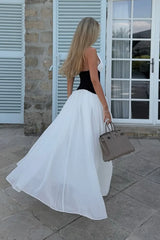 Women's Maxi Dress Halter Neck Contrast Panel – Wedding Guest