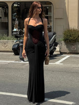 Women's Maxi Dress Halter Neck Ruched Front Draped Skirt – Wedding Guest
