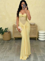 Women's Maxi Dress Halter Neck Ruched Front Draped Skirt – Wedding Guest