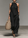 Women's Maxi Dress Halter Neck Ruffle Trim Sleeveless – Beach Vacation