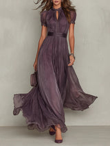 Women’s Maxi Dress High Neck Keyhole Puff Sleeves – Formal Luncheons