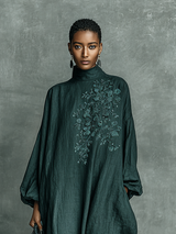 Women's Maxi Dress High Neck Lantern Sleeve Floral Detail – Museum Visits
