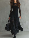Women's Maxi Dress High Neck Long Sleeve Layered Skirt – Concert Night