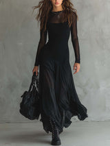 Women's Maxi Dress High Neck Long Sleeve Layered Skirt – Concert Night
