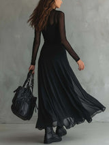 Women's Maxi Dress High Neck Long Sleeve Layered Skirt – Concert Night