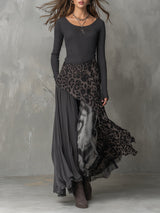 Women's Maxi Dress Leopard Long Sleeve Layered Panels – Evening Event